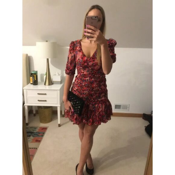 Tanya Taylor Red Leopard Ruffle Dress $545 - Picture 1 of 14
